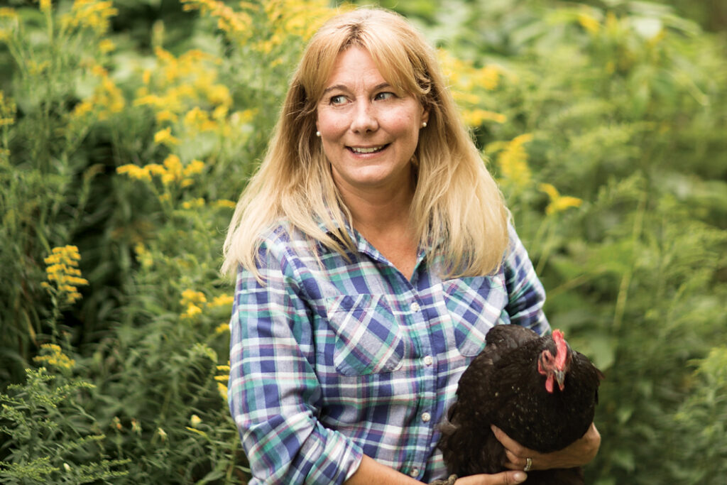 Lisa Steele with hen