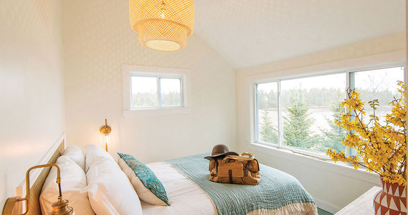 A simple, stylish cottage room at Aragosta at Goose Cove.