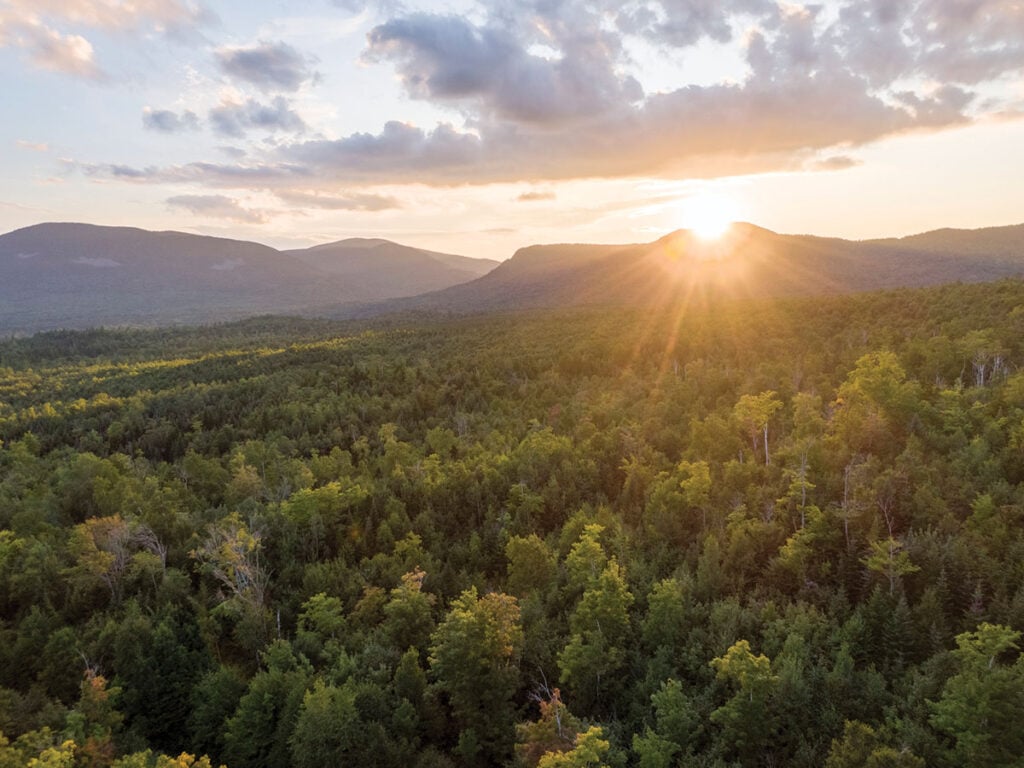 Looking west toward Greenlaw and Three Slide mountains, in the Boundary Mountains range