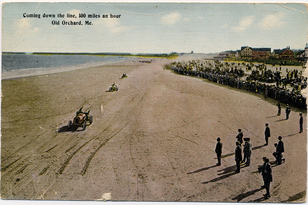 Auto-race enthusiasts cheer drivers zooming toward the Old Orchard Beach pier