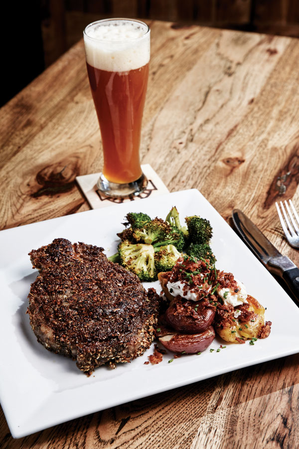 The 10-spice ribeye and a well-balanced IPA made with local malts and hops.